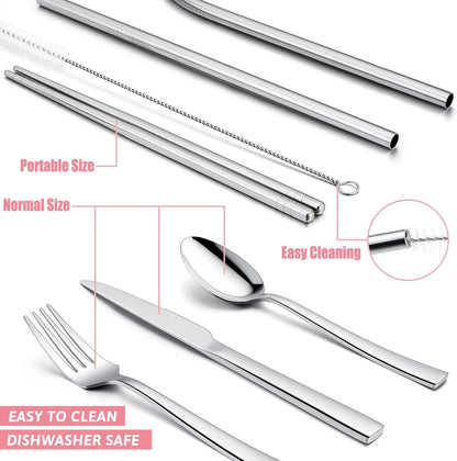 HaWare 9-Piece Portable Travel Silverware Utensils with Case, Stainless Steel Flatware Set for Camping Office School Lunch, Reusable Cutlery Including Knife Fork Spoon, Dishwasher Safe(Pink)