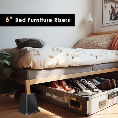 OXENDURE 6" Bed Furniture Riser - Versatile Bed and Furniture Risers - Heavy Duty - Supports 300lbs Each, Set of 4, Black
