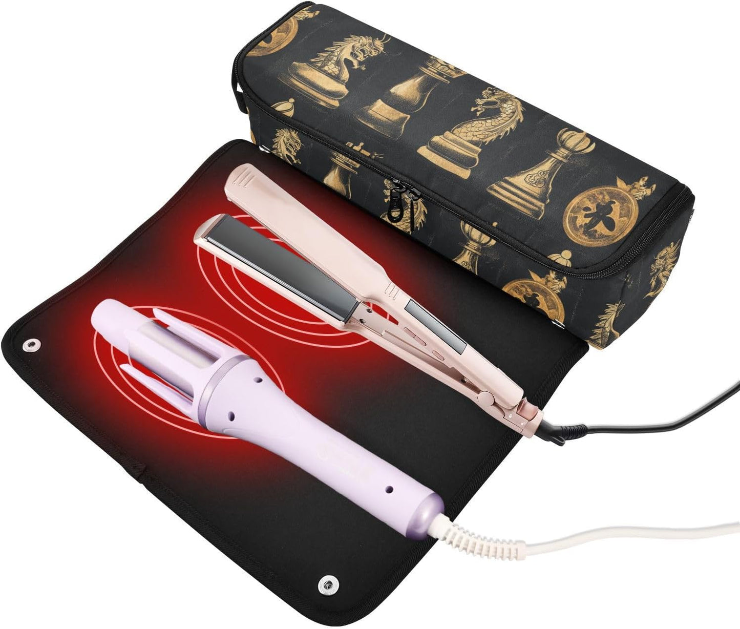 Travel Hair Tools Bag for Women with Iron Mat, Flat Curling Iron Carrying Case, Waterproof Organizer for Hot Tools and Care Accessories