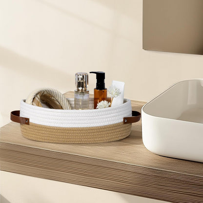 DIMJ Woven Rope Baskets Cotton - 4 Pack Toilet Paper Basket Small Nursery Storage Basket Set With Handles, Rectangle Cute Baskets for Gifts for Home Decor Organization Baby, Nursery,White and Brown