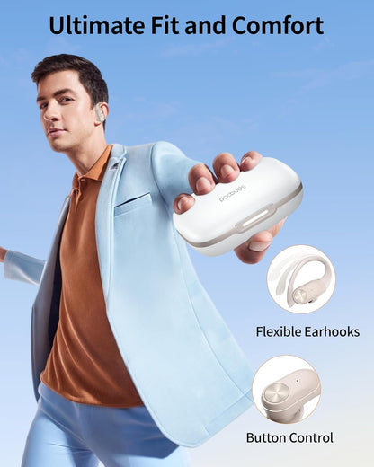 Ear Buds 80hrs Playtime Wireless Earbuds Bluetooth Headphones Wireless Charging Digital Display Sports Earbuds with Earhook Deep Bass IPX7 Waterproof Over-Ear Earphones for TV Phone Laptop Pearl Gray