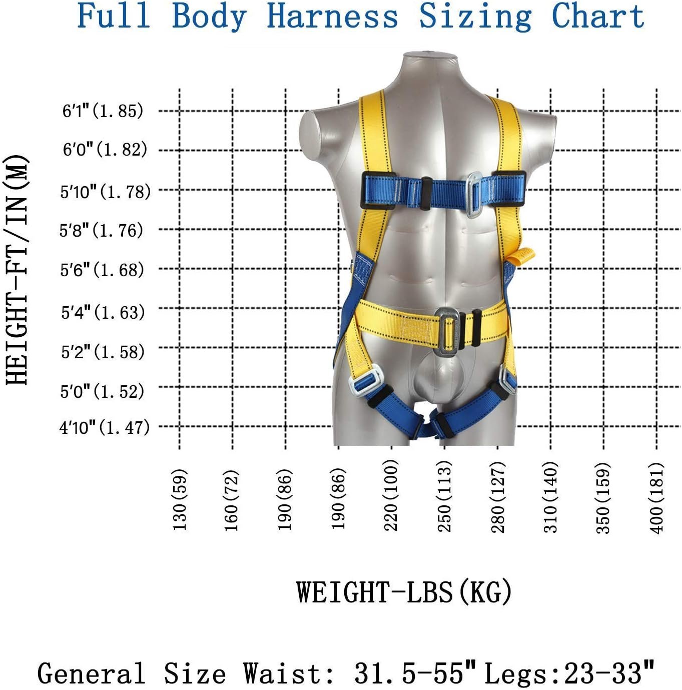 Full Body Safety Harness Tool Fall Protection with D-Rings and Waist Belt,Universal Personal Protective Equipment