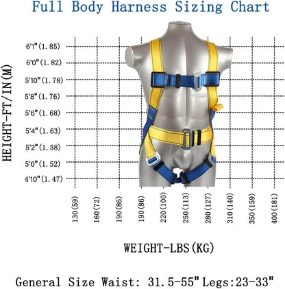 Full Body Safety Harness Tool Fall Protection with D-Rings and Waist Belt,Universal Personal Protective Equipment