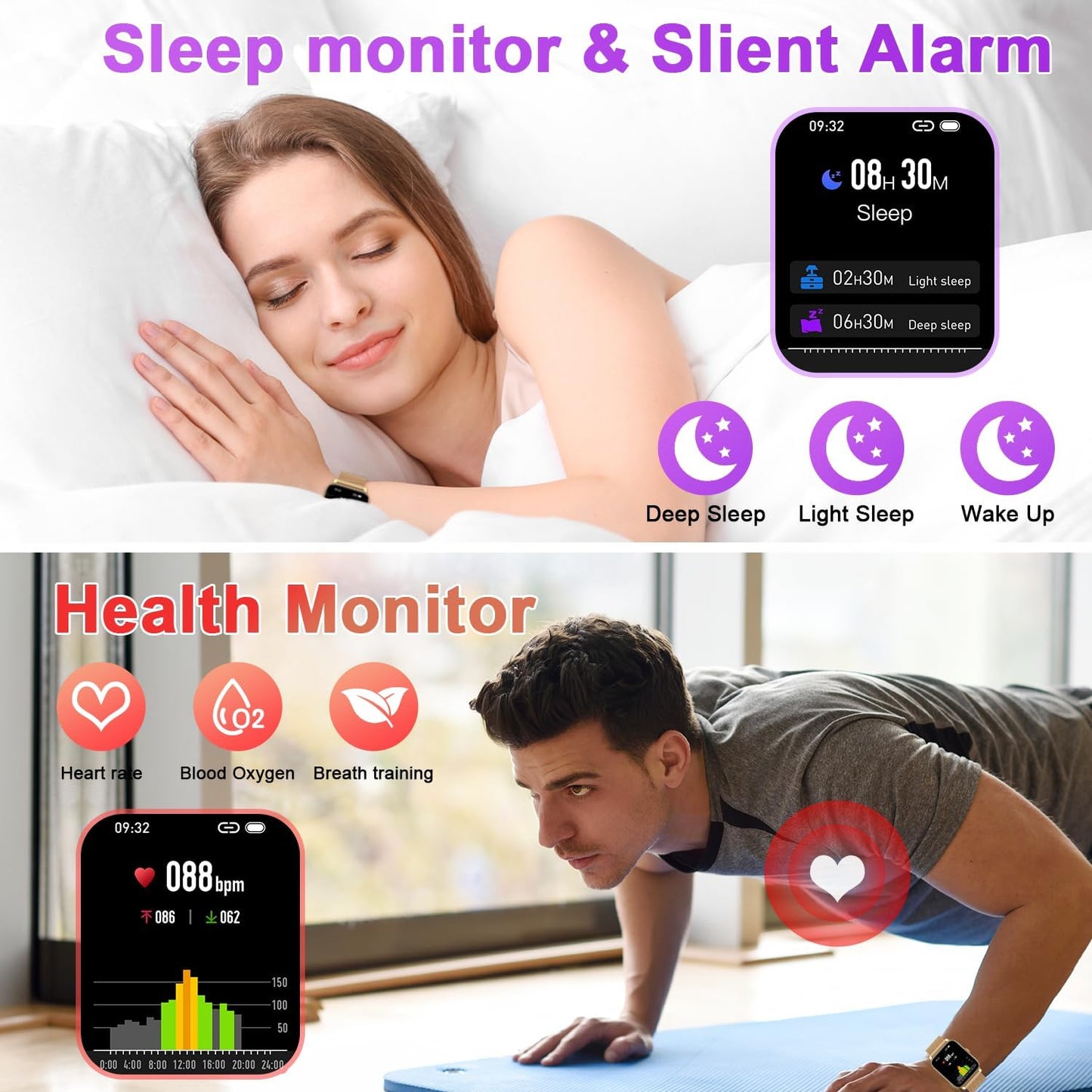Smartwatch Women's Men's Fitness Watch: Bluetooth Call Answer Handsfree Waterproof Digital Smart Watch Tracker Heart Rate Monitor Spo2 Sports Calorie Pedometer for Android iOS Phone
