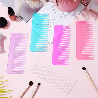5pcs Wide Tooth Comb for Curly and Wet Hair Combs in Lavender Transparent Blue Pink Rose Red Versatile Hair Care Tool