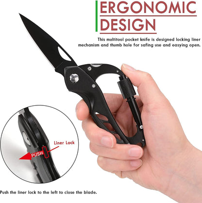 Multitool Carabiner with Folding Pocket Knife,EDC Carabiner Keychain with Bottle Opener, Window Breaker and Screwdriver,Survival Gear for Outdoor Camping Hiking