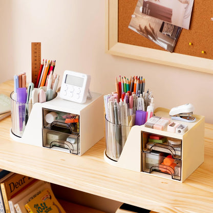 Moikiwi Desk Organizer, 360-Degree Rotating Pen Holder for Desk, Desk Organizers and Accessories with 6 Compartments Pencil Organizer, Art Supply Storage Box Caddy for Office, Home (White)