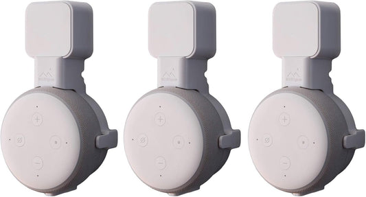 Dot Genie Affordable Essentials (3rd Gen) Voice Assistant Wall Mount Stand. Slimmest Design. Best Fit. Exposed Speaker Grill and Mics and Lights. Designed and Assembled in USA (White, 3-Pack)