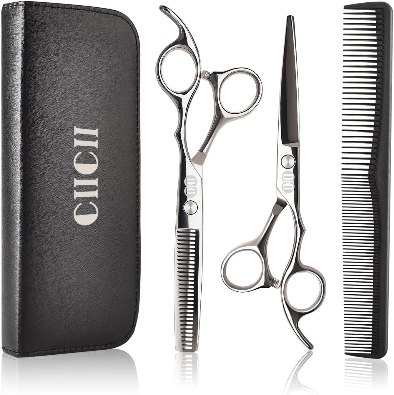 Hair Cutting Scissors Shears Set, CIICII Professional Hairdressing Scissors Kit (Hair Beard Trimming Shaping Grooming Thinning Shears) for Men Women Pets Home Salon Barber Cutting Kit (Silver)