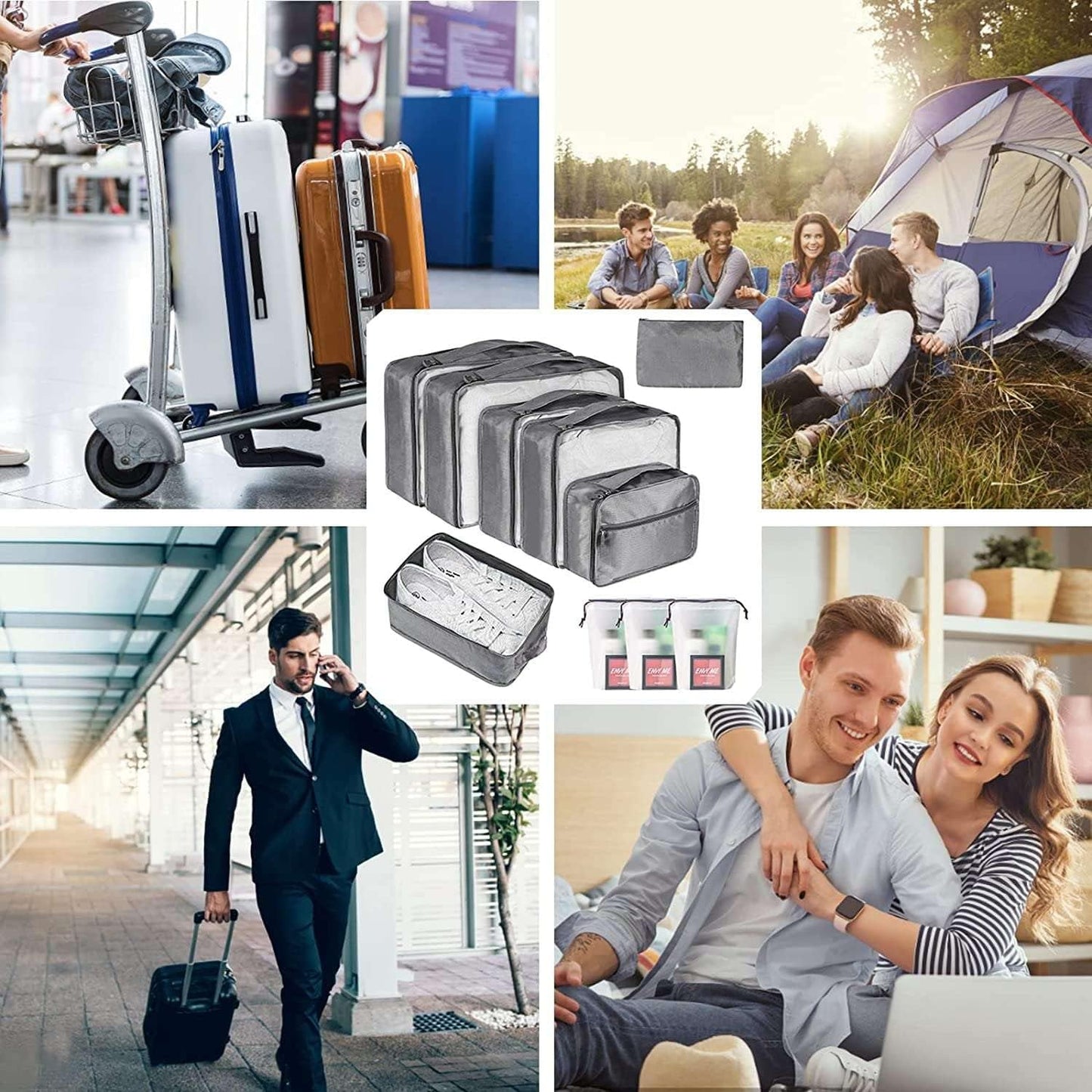 SAFAR BAGS 10 PCS Packing cubes, Travel Storage bags, Set, Luggage Suitcase Organizer,with Shoe Bag,Compression Cosmetics Bag, Travel Accessories Bags Made with Wearable Waterproof Fabric (Grey)