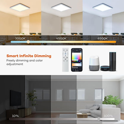 Annaror Smart LED Ceiling Light Fixture WiFi, 13in RGB Flush Mount Lighting Fixture with Remote, Compatible with Alexa Google Home, Low Profile Ceiling Light for Bedroom, Kitchen, Square White