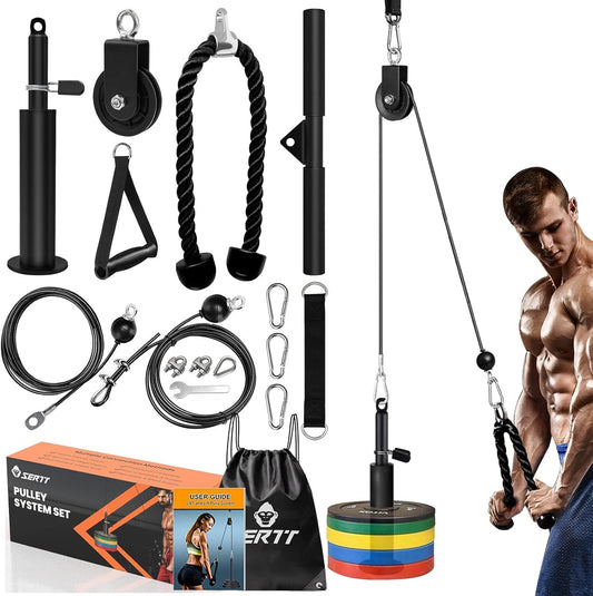 SERTT LAT and Lift Pulley System Gym, Upgraded DIY Fitness Pulley Cable Machine Attachment for Triceps Pull Downs, Biceps Curl, Forearm, Shoulder - Home Gym Exercise Pulley System Equipment