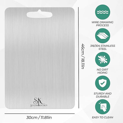 Stainless Steel Cutting Board (15x11')- Double Sided for Meat & Meal Prep, Dishwasher Safe, Non Slip
