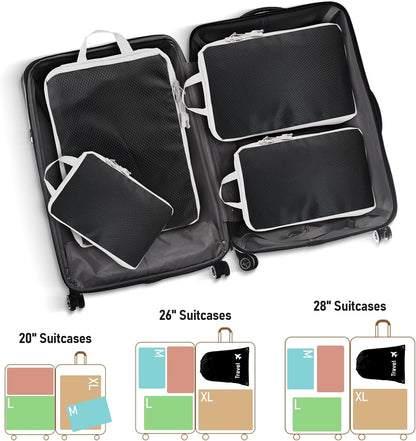 Compression Packing Cubes 5 Set Travel Luggage Packing Organizer Bag Expandable Travel Organizer Cubes For Carry On Luggage Suitcase Compressible Travel Essentials Accessories for Women Men Black
