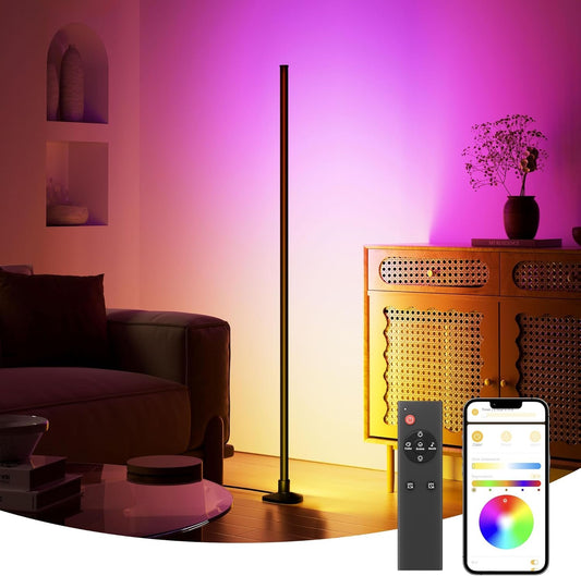 FULEN Floor Lamp, LED Corner Lamp for Bedroom, Modern Standing Lamp with Smart APP, Floor Light for Living/Gaming Room, RGB Color Changing with Music Sync, Remote Control