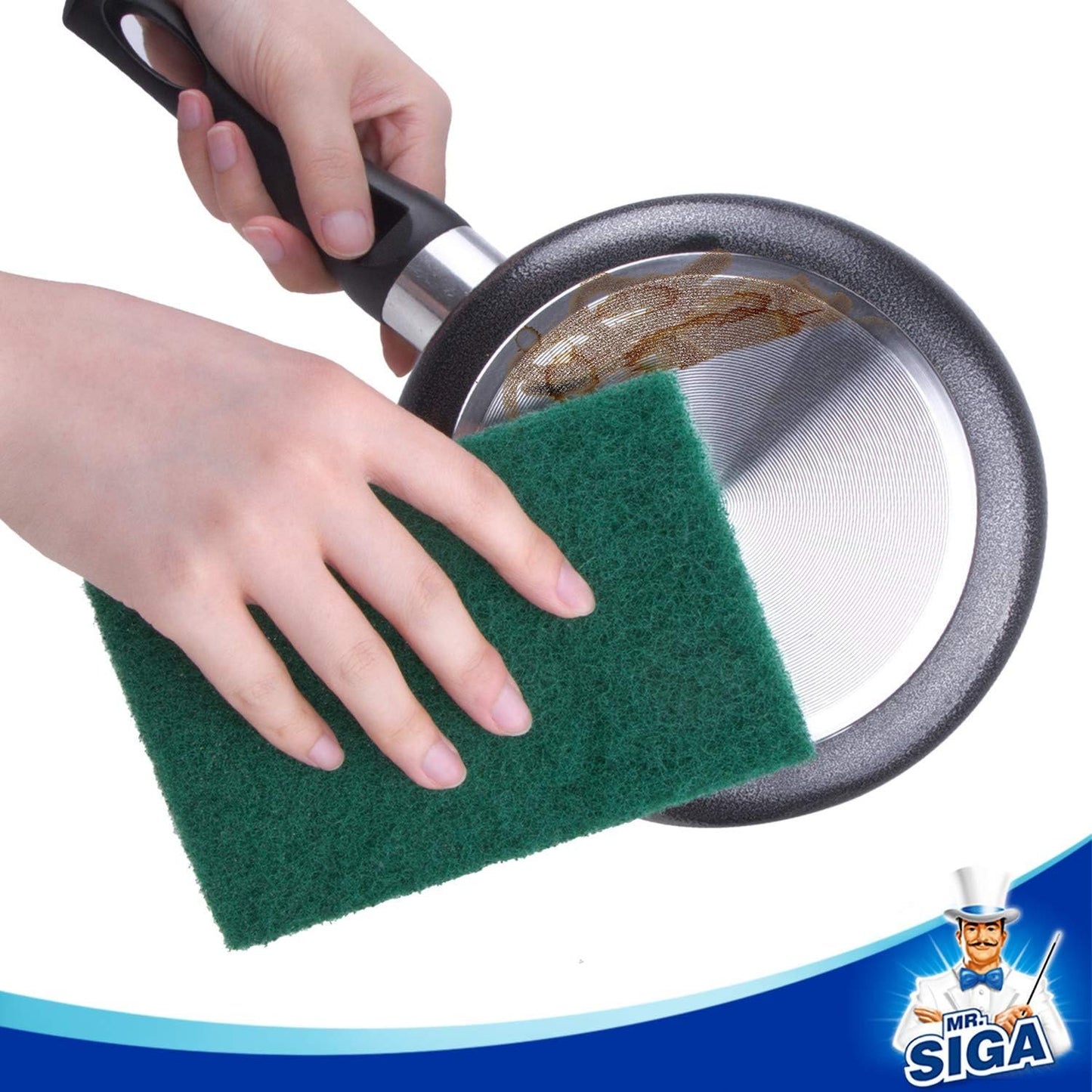 MR.SIGA Heavy Duty Scouring Pads, Household Scrubber for Kitchen, Sink, Dish, 24-Pack, 3.9 x 5.9 inch (10 x 15 cm), Green