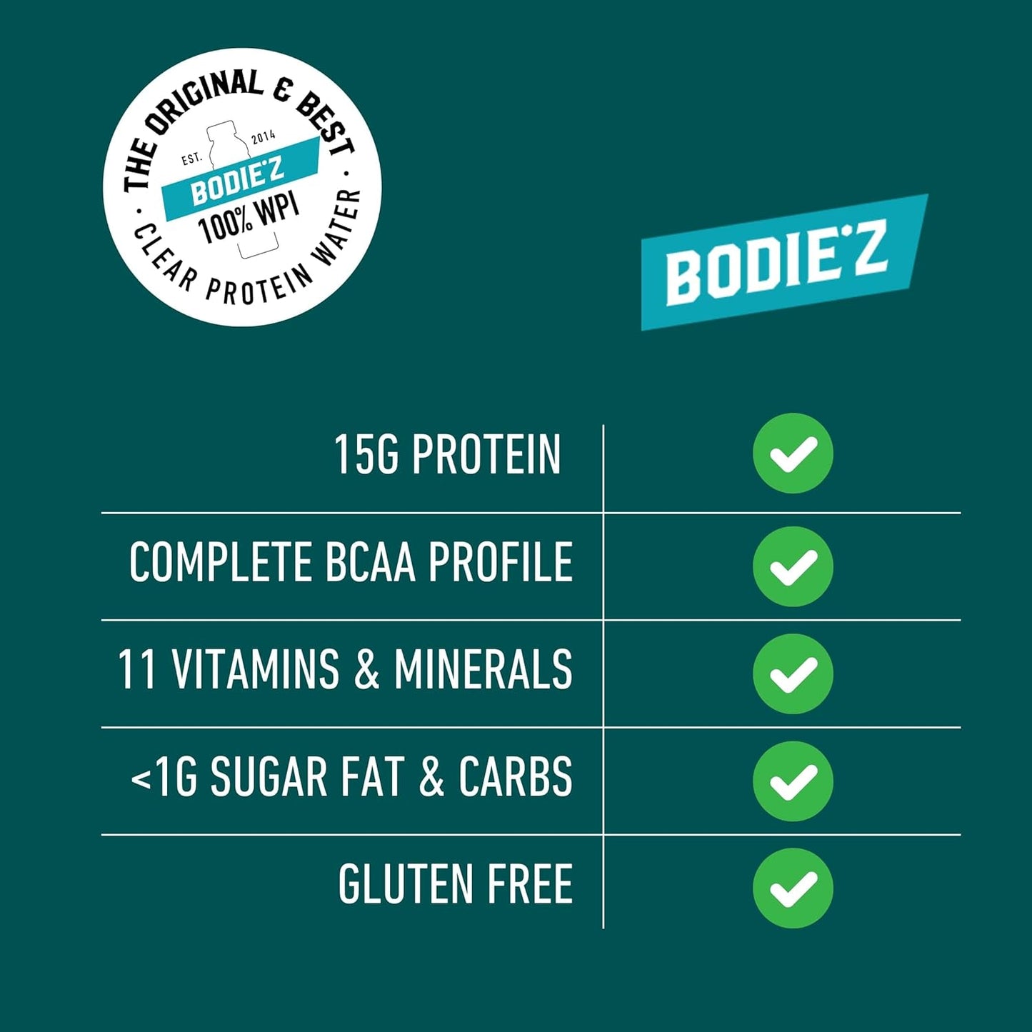 BODIE’Z Vitalise 15g Whey Protein Water - Pre-Mixed Protein Powder Drink, Less than 1g Sugar Fat and Carbs, 11 Vitamins and Minerals, Refreshing Supplement for Post Workout, 500ml Very Berry 6 Pack