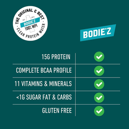 BODIE’Z Vitalise 15g Whey Protein Water - Pre-Mixed Protein Powder Drink, Less than 1g Sugar Fat and Carbs, 11 Vitamins and Minerals, Refreshing Supplement for Post Workout, 500ml Very Berry 6 Pack