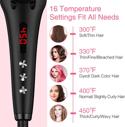 MiroPure 2 In 1 Ionic Hair Straightener Brush With Heat Resistant Glove And Temperature Lock Function (Black)