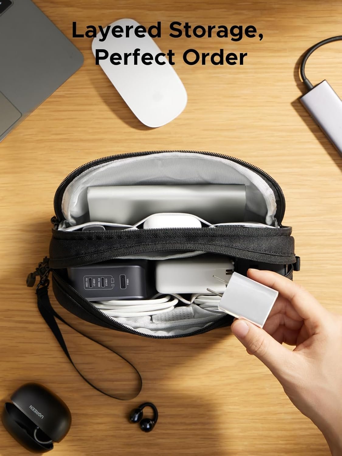 UGREEN Portable Electronics Accessories Travel Organizer, Water Resistant Tech EDC Pouch Bag for Charger, Adapter, Charging Cable, Power Bank, Hard Drive, SD Card