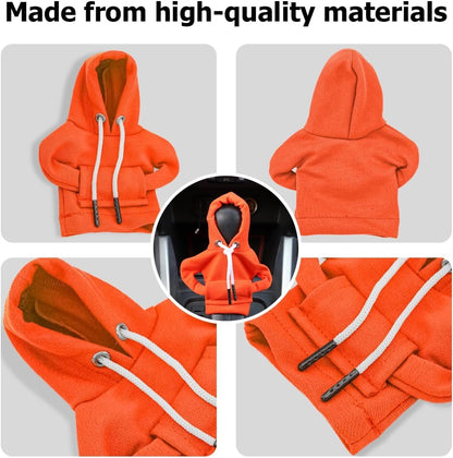 XINLIYA Car Gear Shift Cover, Fashionable Hoodie Automotive Gear Shift Knob Protector, Mini Winter Warm Sweater Shirt Gear Shift Knob Cover, Universal Christmas Vehicle Decor Accessories（Orange）