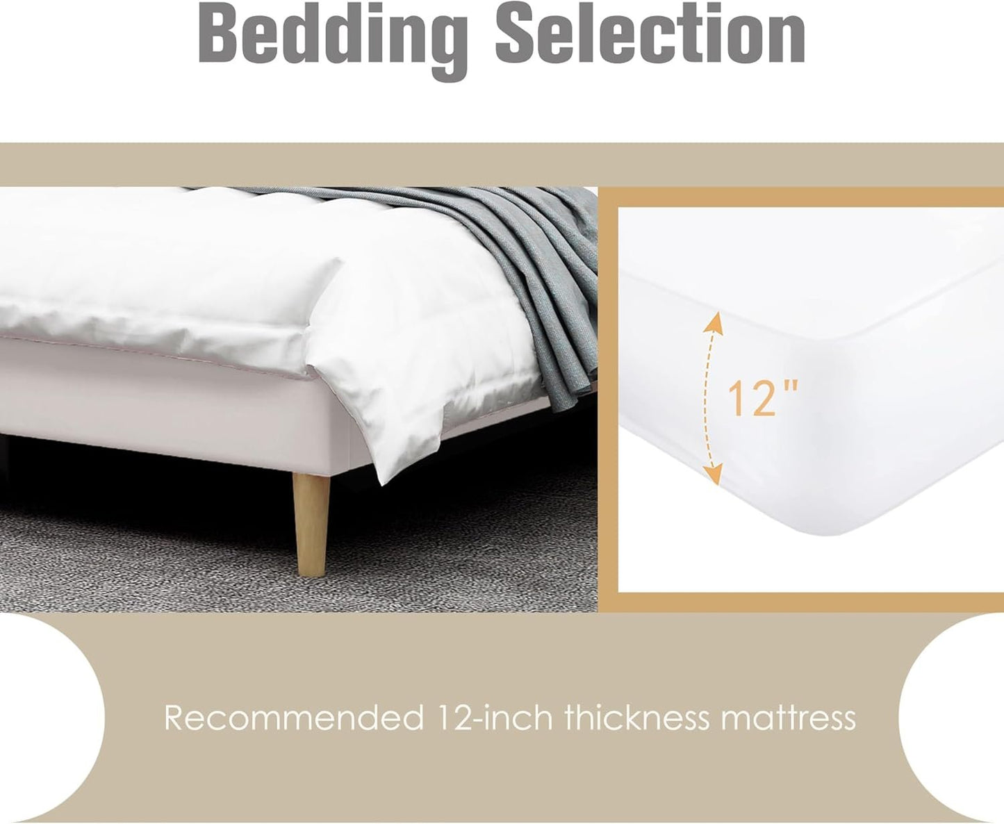 AGARTT Upholstered Platform Bed Frame King Size with Headboard and Footboard/Wooden Slats Support/No Box Spring Needed/Easy Assembly, Beige Velvet