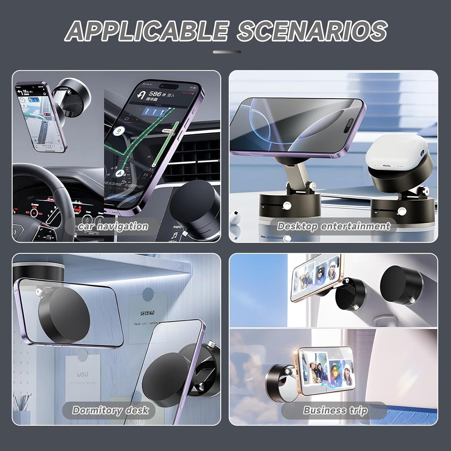 Magnetic Car Cell Phone Holder, 2025, Foldable and Retractable, 360° Rotation, Magsafe Car Holder, Magnetic Suction Cup Holder for Mobile Phone, Universal for Car, Gym, etc