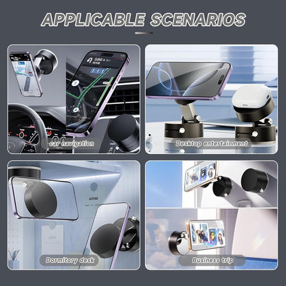 Magnetic Car Cell Phone Holder, 2025, Foldable and Retractable, 360° Rotation, Magsafe Car Holder, Magnetic Suction Cup Holder for Mobile Phone, Universal for Car, Gym, etc