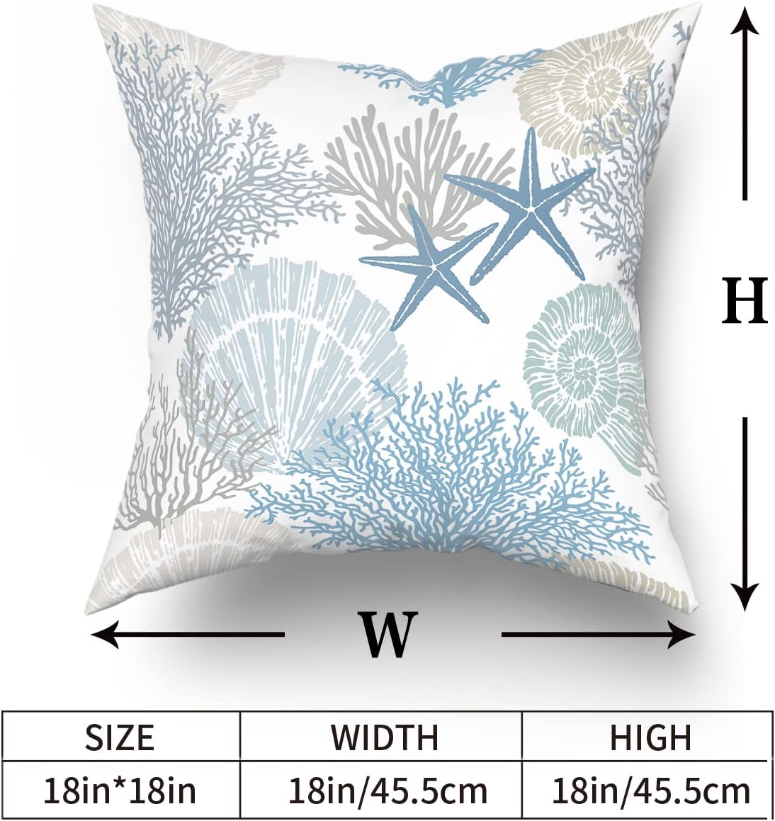 Nautical Coastal Throw Pillow Covers 18x18 Inch Summer Ocean Themed Seashell Coral Starfish Pillow Cases Set of 2 Soft Cotton Square Cushion Covers for Home Couch Sofa Patio Bedroom