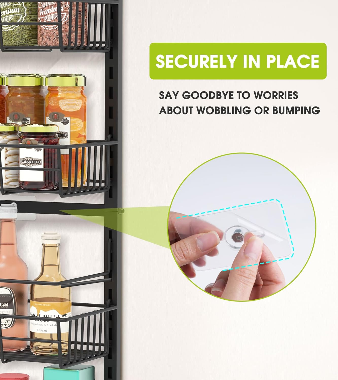 Over The Door Pantry Organizer, Wall Mount Spice Rack, Pantry Hanging Storage and Organization, 8 Adjustable Baskets Heavy-Duty Metal for Home & Kitchen, Back of Door Seasoning Rack - Black