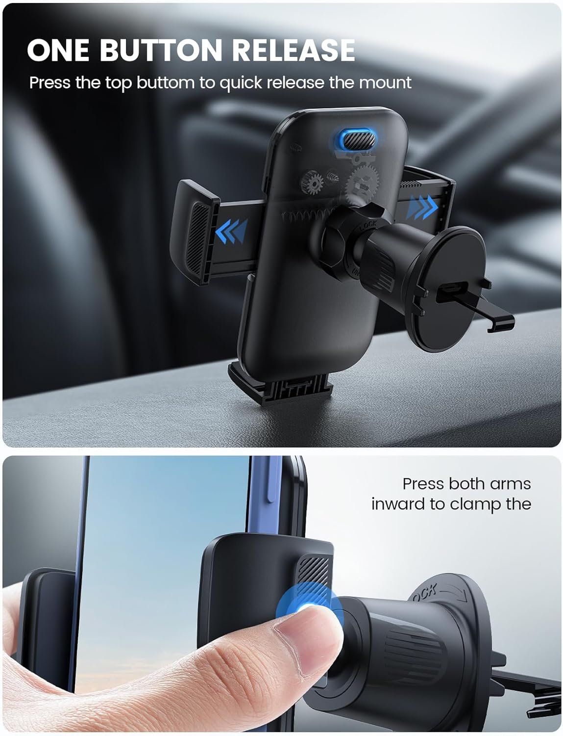 Lamicall Car Vent Phone Mount - 2024 Wider Clamp & Metal Hook Air Vent Phone Holder Cradle, [Thick Cases Friendly] Cellphone Vent Clip, 360 Adjustable Stand for iPhone 15 14 13 Pro Max (Lucite Black)