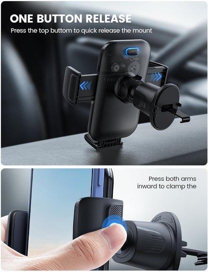 Lamicall Car Vent Phone Mount - 2024 Wider Clamp & Metal Hook Air Vent Phone Holder Cradle, [Thick Cases Friendly] Cellphone Vent Clip, 360 Adjustable Stand for iPhone 15 14 13 Pro Max (Lucite Black)