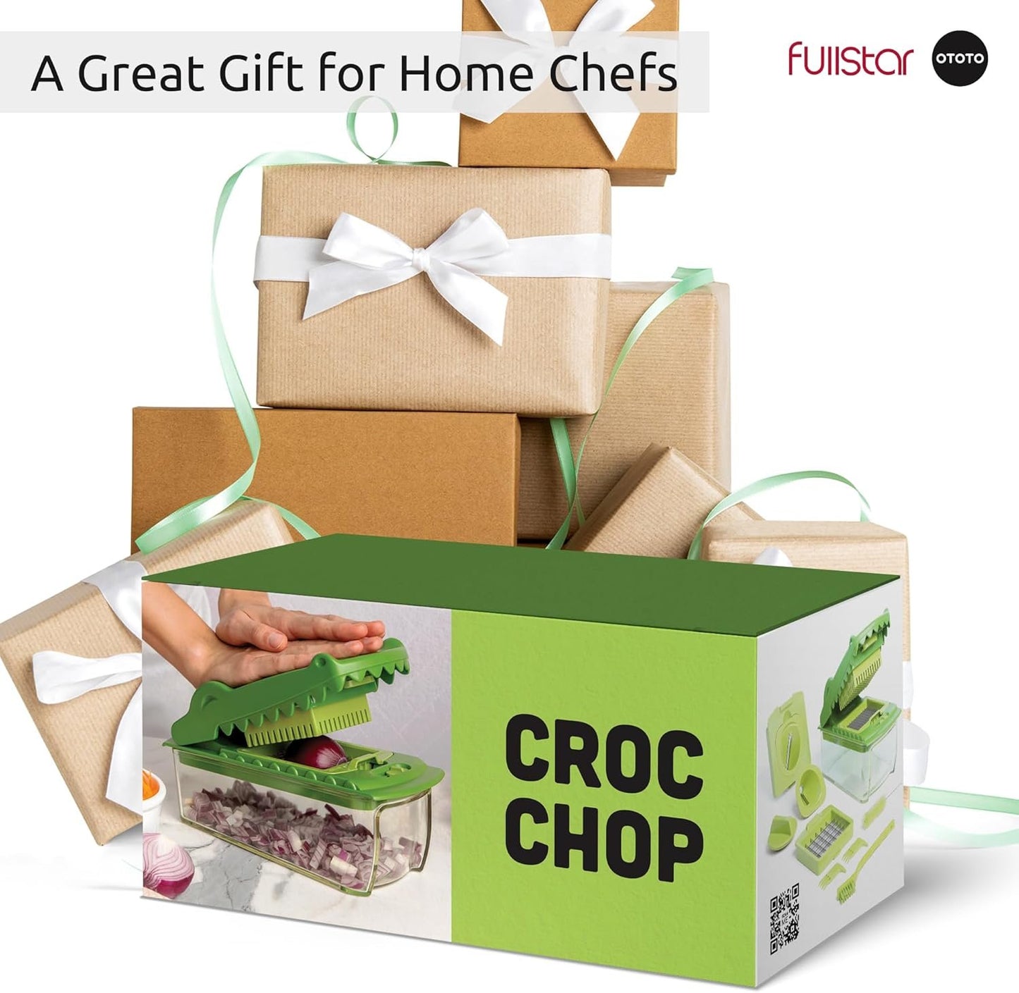 New! Croc Chop Fullstar x OTOTO Vegetable Chopper Vegetable Cutter - Veggie Onion Food Chopper Manual - Potato Chipper - Veg Chopper and Dicer - Kitchen Tools & Gadgets (4-in-1)