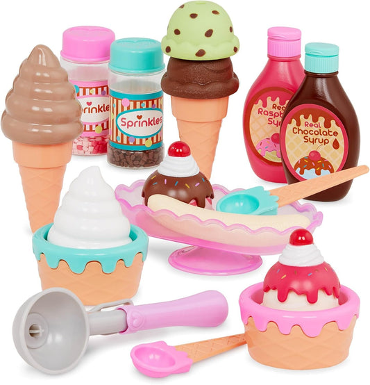 Play Circle by Battat – Sweet Treats Ice Cream Parlour Playset – Sprinkles, Cones, Spoons, Cups - Pretend Play Food Decorating Kit – Toy Frozen Dessert and Accessories for Kids 3 and Up (21 Pieces)