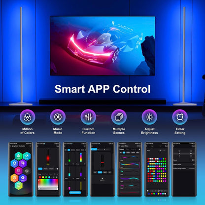 MIHEAL 2PCS Corner Floor Lamp, Synced Lights LED Control Floor Lamp RGB Light 56" Smart LED Corner Lamp App and Remote for Living Room Gaming Bedroom and Etc.