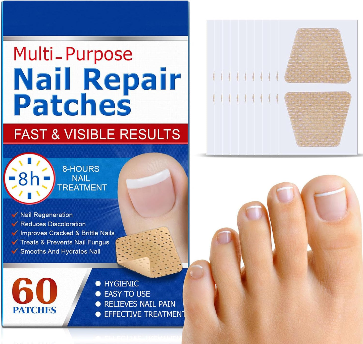 Nail Patches,Repair Patches,Care Pads,Made of Non-woven Fabric,Breathable, High Comfort,Cracked, Rough, Discolored, Brittle Nails,Restore Natural Radiance, Gentle Care,60 Tablets