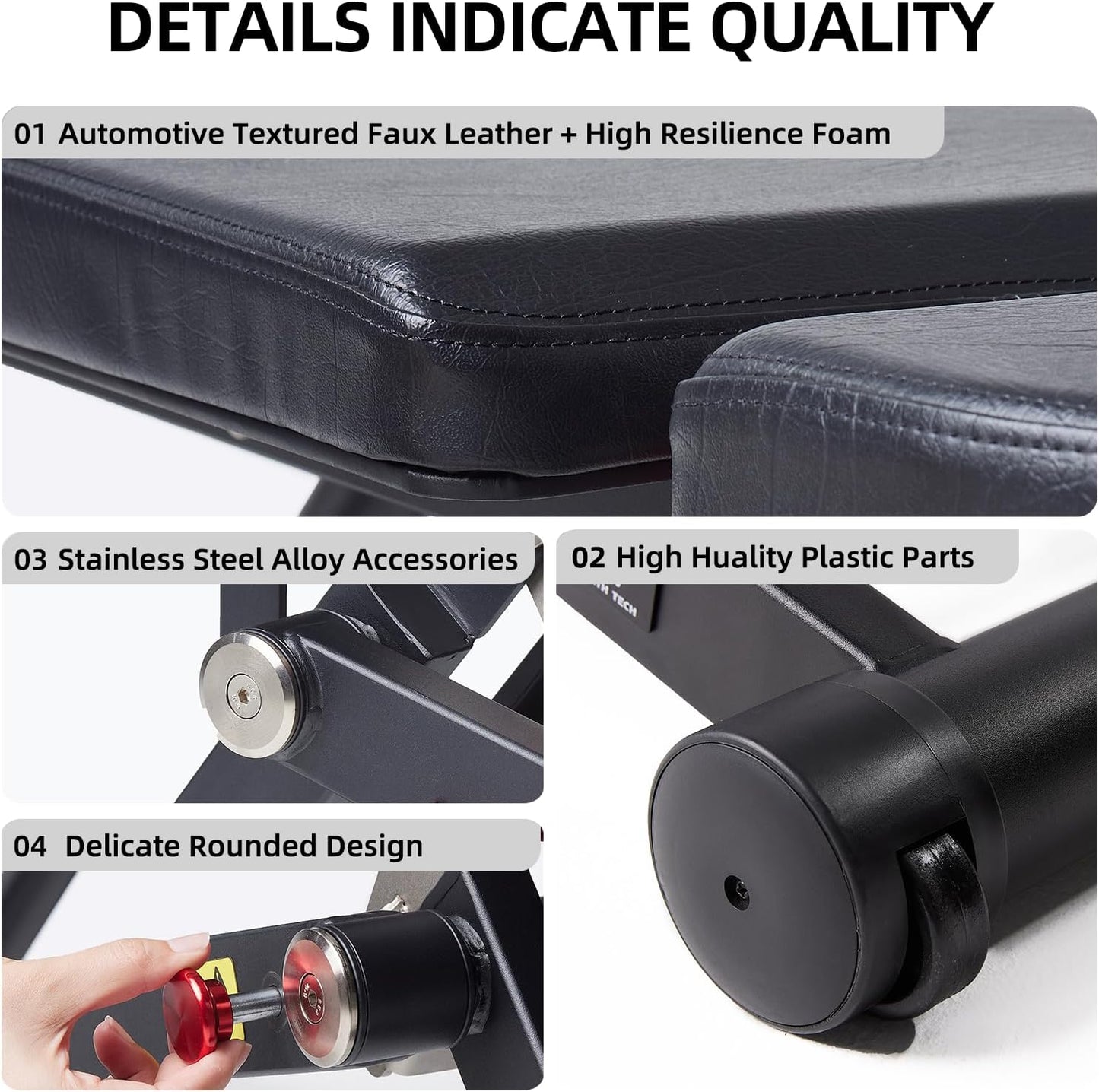 DHT Weight Bench, Adjustable Weight Benches for Home Gym, Workout Bench with Fast Folding, Incline Decline Bench Press for Full Body, Black