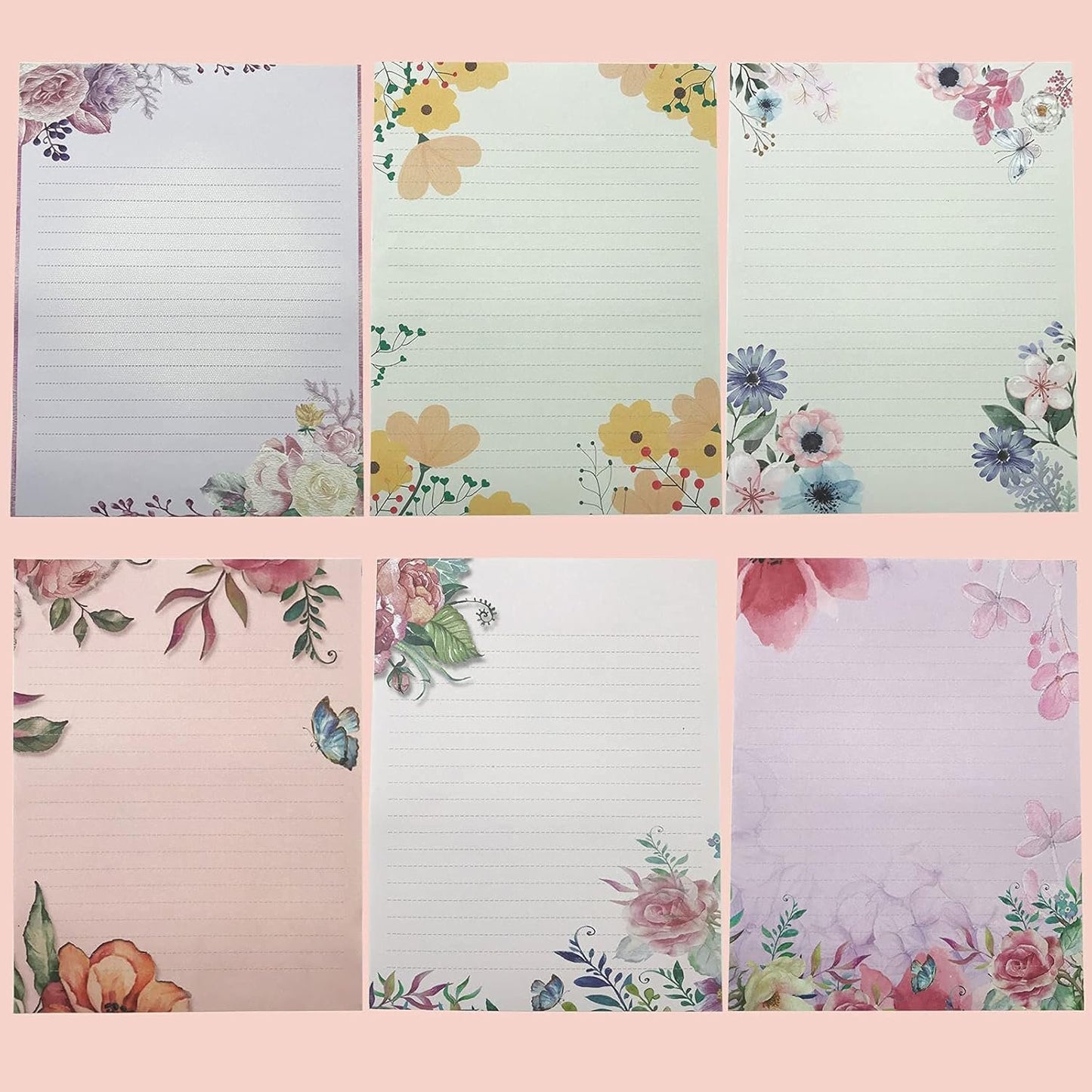 SCStyle Stationary Paper and Envelopes Set Contain 48Sheets Writing Paper 5.9X7.7Inch+24 Pcs A6 Cute Envelopes 4x6Inch with Water-Based Adhesive,Unique Flower Design-Stationary Set for Writing Letters