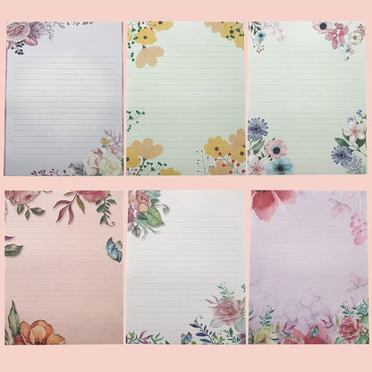 SCStyle Stationary Paper and Envelopes Set Contain 48Sheets Writing Paper 5.9X7.7Inch+24 Pcs A6 Cute Envelopes 4x6Inch with Water-Based Adhesive,Unique Flower Design-Stationary Set for Writing Letters