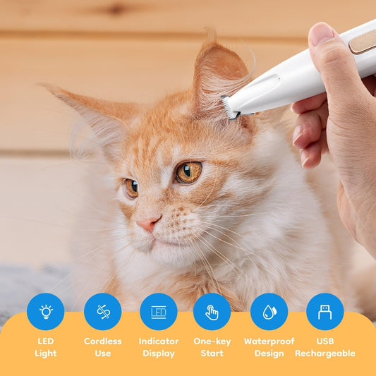 Mcbazel Cordless Dog Paw Trimmer with LED Light, Quiet Precision Pet Grooming Kit for Dogs and Cats, Electric Hair Clipper Pet Shaver for Paws, Face, Ears and Sensitive Areas