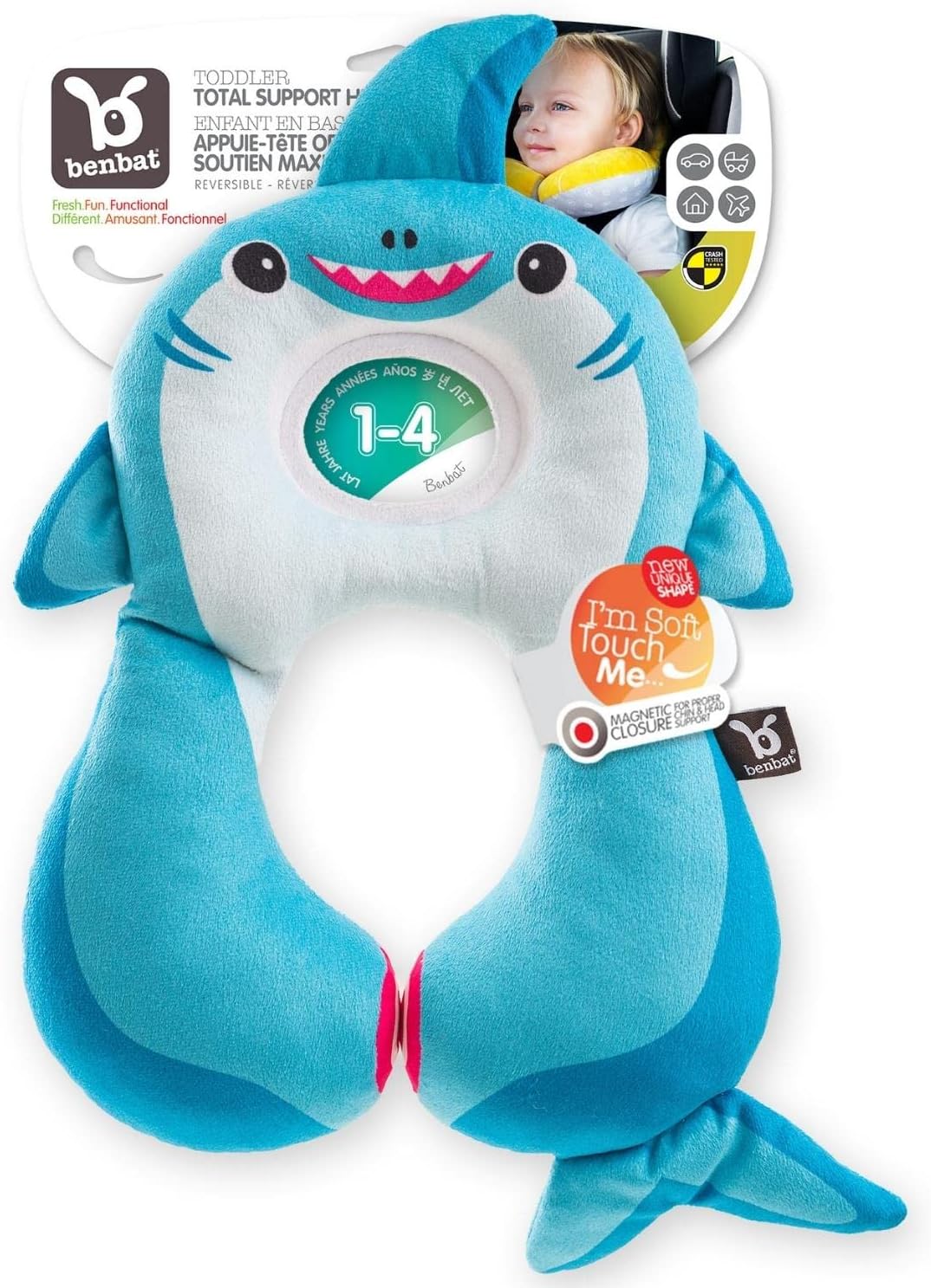 BENBAT Shark Design Travel Friends Headrest for 1 to 4 Years, Multi/Colour (BE-HR309)