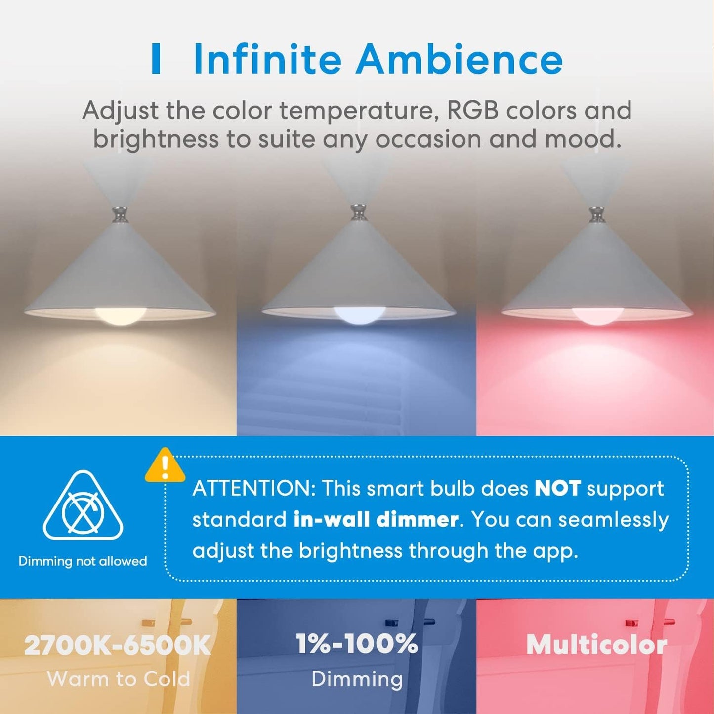 meross Light Bulb Smart WiFi LED Bulb Dimmable Multicolor RGBWW, Remote Control, Equivalent 60W E27 2700K-6500K 810 Lumens Compatible with Homekit Siri, Alexa, SmartThings and Google Home, 2 Pack