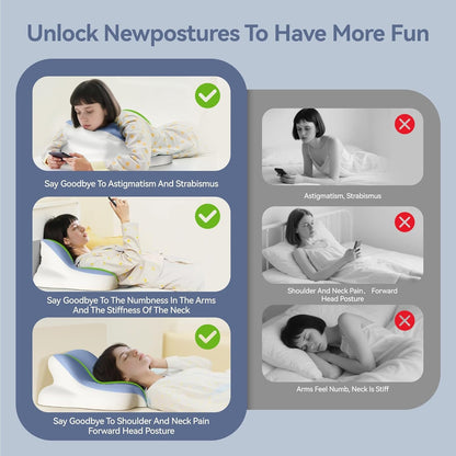 Memory Foam Cervical Pillow for Sleeping, Leaning, Lying and Back Support, Bed Pillow Rest for Bed Sitting up, Ergonomic Side Sleeper Pillow for Sleeping, for Neck Pain and Shoulder Pain Relief