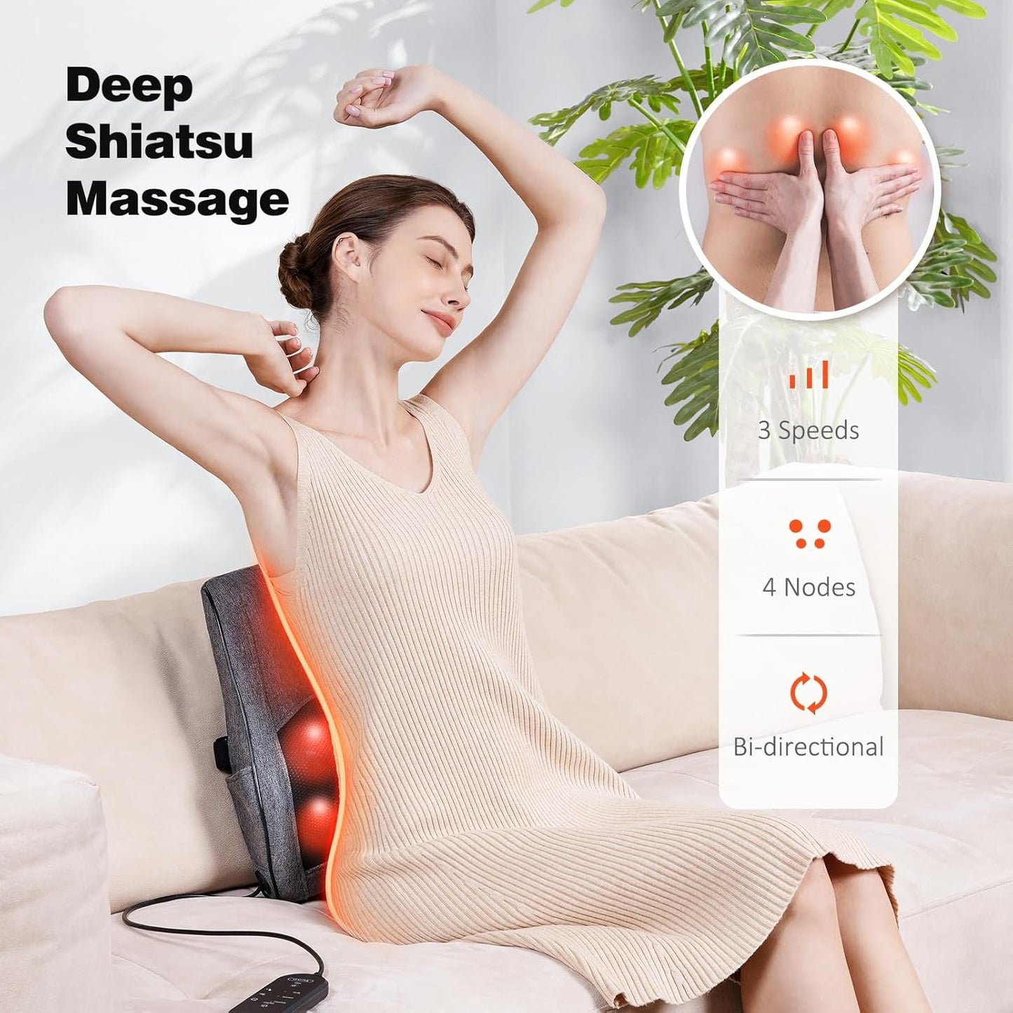 Boriwat Back Massager Neck Massager with Heat, 3D Shiatsu Massage Pillow for Back, Neck, Shoulder, Leg Pain Relief, Christmas and Birthday Gifts for Women Men Mom Dad, Use at Home, Office, Car