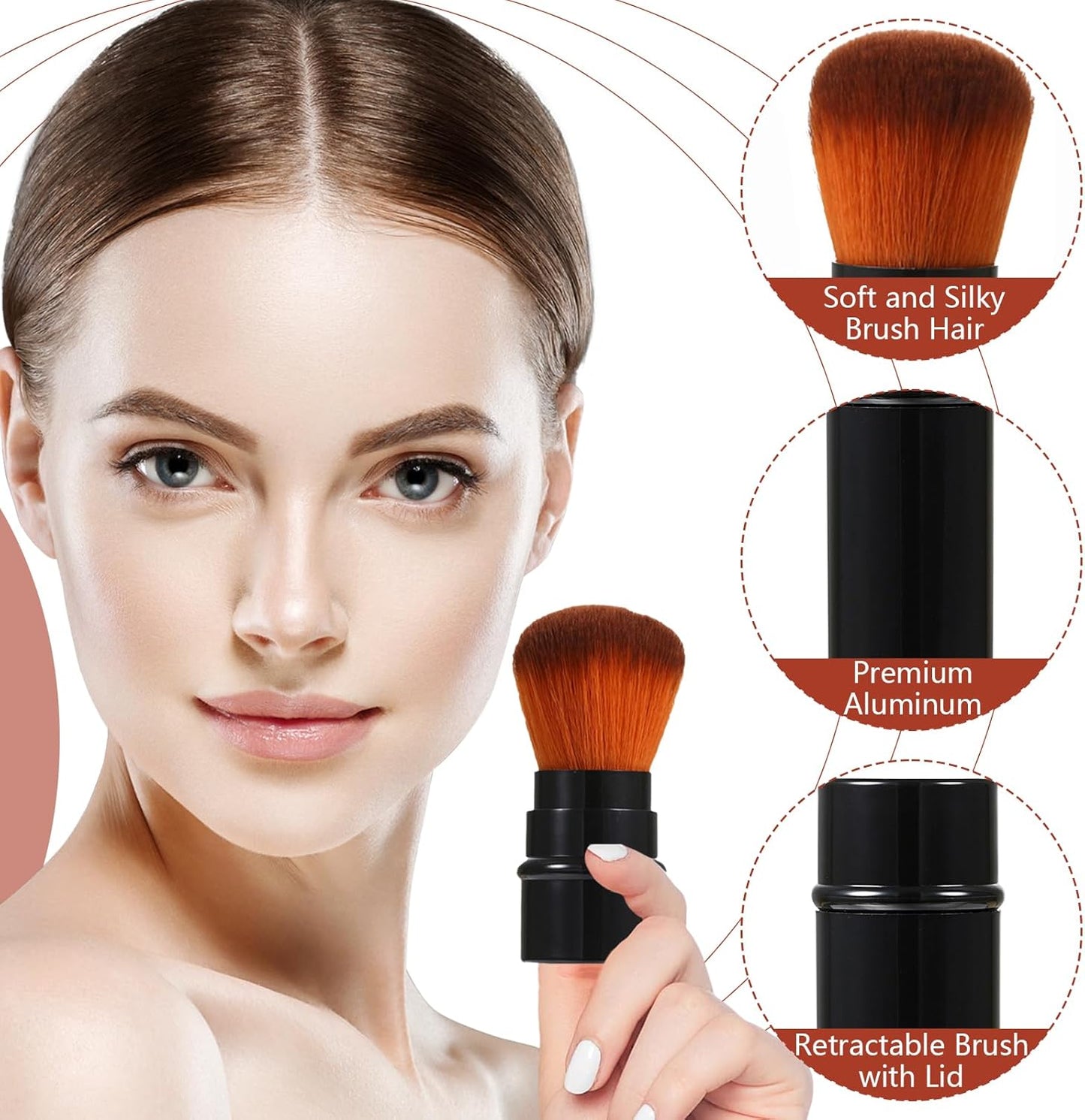 JewelryWe 3 Pieces Retractable Makeup Powder Shadow Brush Face Makeup Accessory