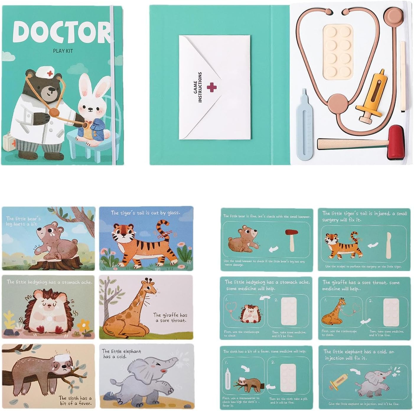 Kids Doctor Set, Pretend Doctor Kit , 36-Piece Role Play Equipment, 18.7x24.8cm, Simulation Stethoscope Toy, for Classroom, Interactive Learning, and Imaginative
