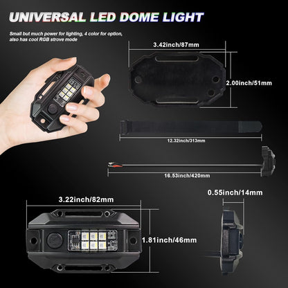 UTV Dome Light with RGB Strobe, POVTOR Universal Roll Bar Mount Car LED Interior Light Roll Cage Map Light Utility Light for UTV ATV Polaris RZR Can Am Truck Car-White/Red/Green/Blue/RGB Strobe
