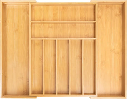 Besilord Silverware Organizer Acacia Wood Utensil Organizer Acacia Kitchen Drawer Organizer Silverware Holder Cutlery Organizer in Drawer Flatware Organizer（9 Slot, Natural)
