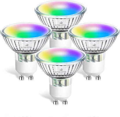 Enshine GU10 Smart Bulb, Warm to Cool White and RGB WiFi led Light Bulbs, Dimmable Colour Changing, Compatible with Alexa and Google Home, Music Sync, 5W(50W), 470 Lumens, No Hub Required, 4 Pack