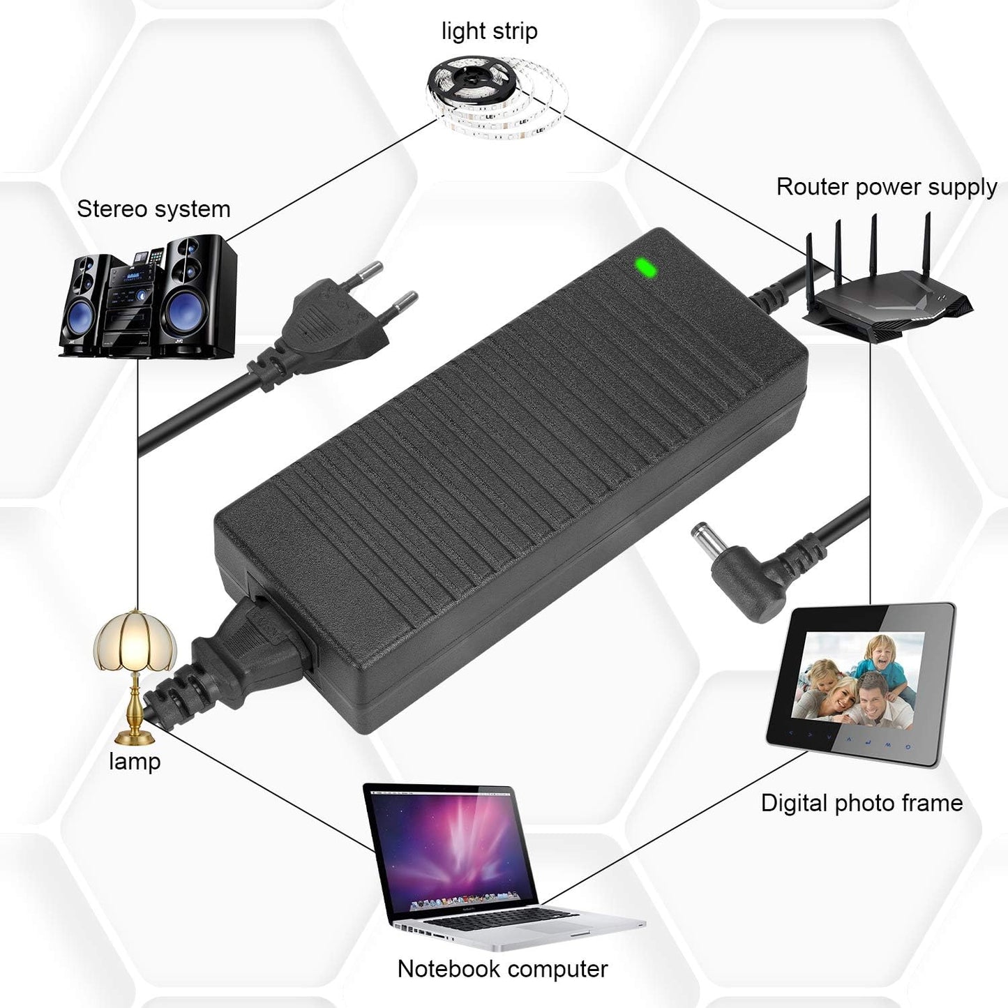 Ledmo 120W Power Adapter 12V 10A, 12V 10A Power Supply Transformer 120W AC to DC Adapter, 10A 12V Power Supply Electronic Converter 12V Car Cigarette Lighter Socket 100-240V
